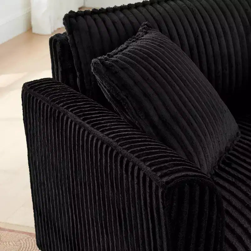 Poltrona monoposto in velluto a coste con cuscino e braccioli – Beige / Nero / Blu / Marrone / Grigio / Rosa