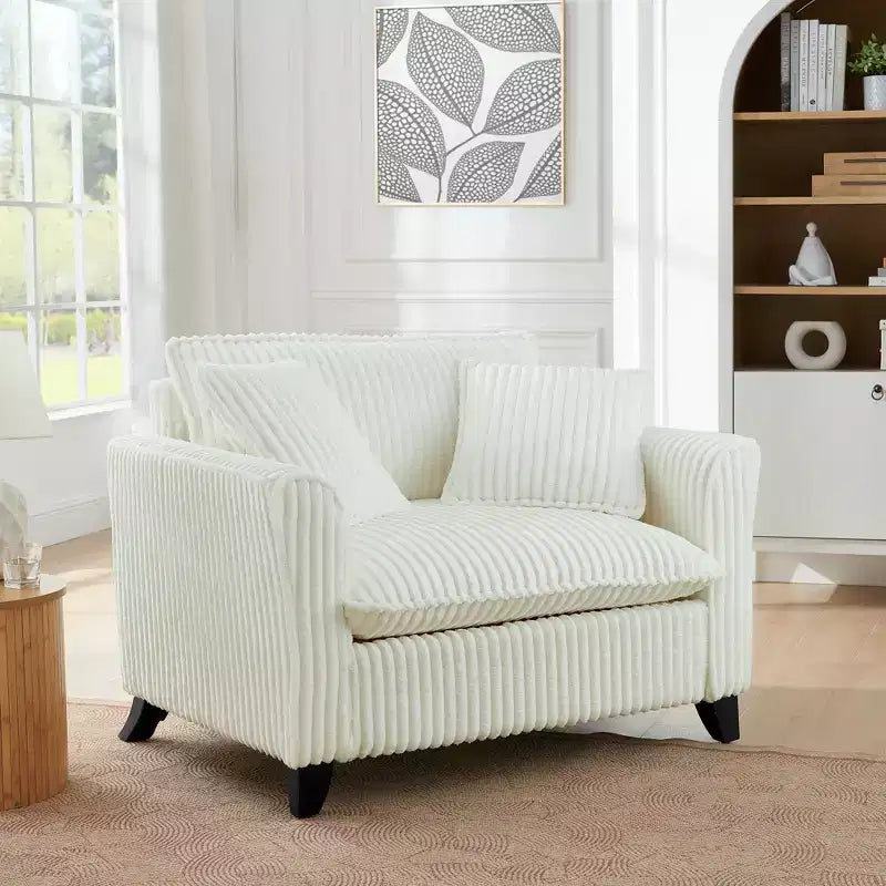 Poltrona monoposto in velluto a coste con cuscino e braccioli – Beige / Nero / Blu / Marrone / Grigio / Rosa