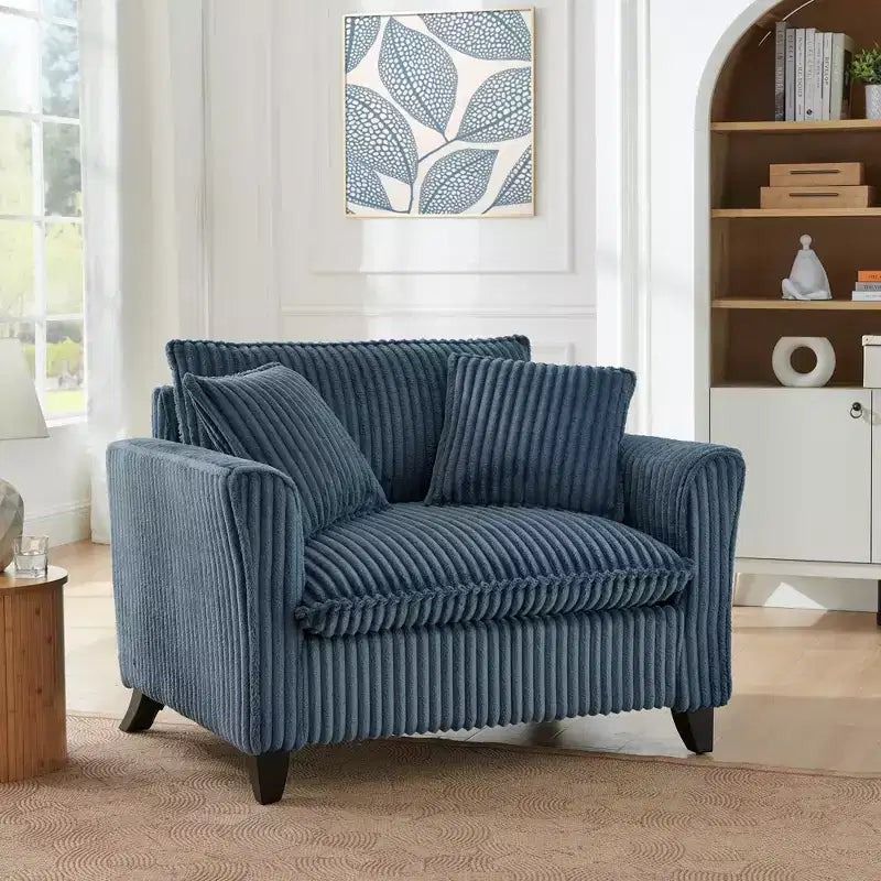 Poltrona monoposto in velluto a coste con cuscino e braccioli – Beige / Nero / Blu / Marrone / Grigio / Rosa
