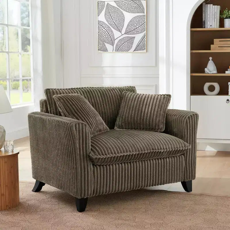 Poltrona monoposto in velluto a coste con cuscino e braccioli – Beige / Nero / Blu / Marrone / Grigio / Rosa