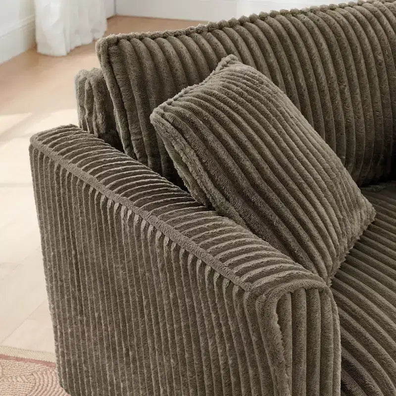Poltrona monoposto in velluto a coste con cuscino e braccioli – Beige / Nero / Blu / Marrone / Grigio / Rosa