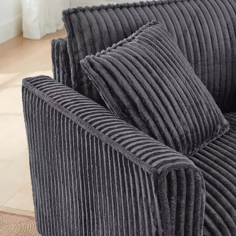 Poltrona monoposto in velluto a coste con cuscino e braccioli – Beige / Nero / Blu / Marrone / Grigio / Rosa