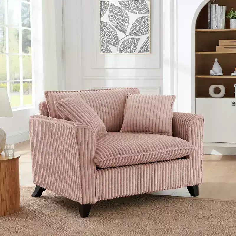 Poltrona monoposto in velluto a coste con cuscino e braccioli – Beige / Nero / Blu / Marrone / Grigio / Rosa