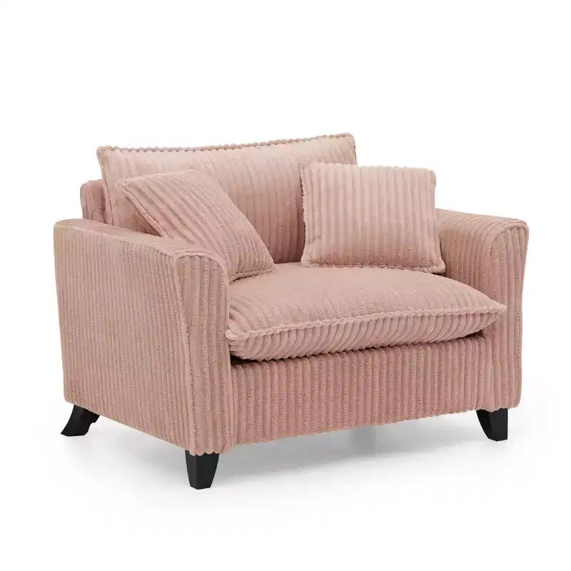 Poltrona monoposto in velluto a coste con cuscino e braccioli – Beige / Nero / Blu / Marrone / Grigio / Rosa