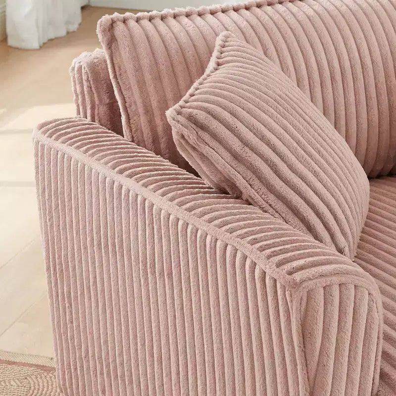 Poltrona monoposto in velluto a coste con cuscino e braccioli – Beige / Nero / Blu / Marrone / Grigio / Rosa