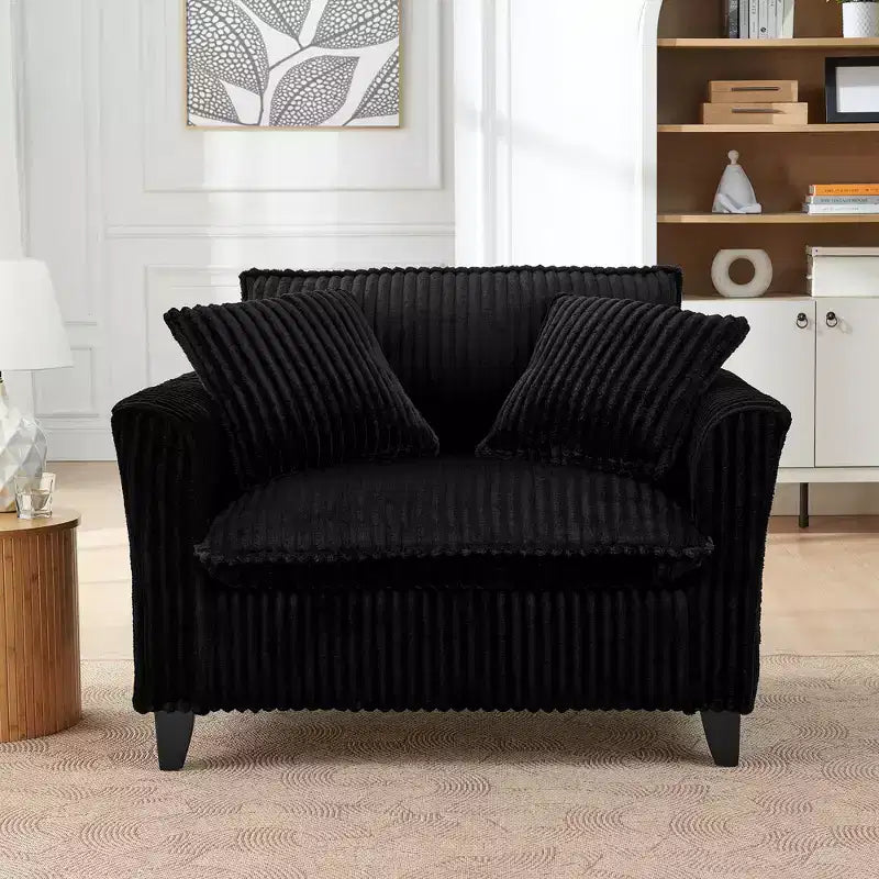Poltrona monoposto in velluto a coste con cuscino e braccioli – Beige / Nero / Blu / Marrone / Grigio / Rosa