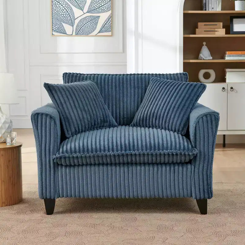 Poltrona monoposto in velluto a coste con cuscino e braccioli – Beige / Nero / Blu / Marrone / Grigio / Rosa