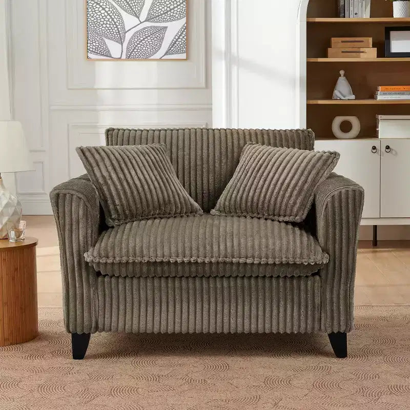 Poltrona monoposto in velluto a coste con cuscino e braccioli – Beige / Nero / Blu / Marrone / Grigio / Rosa