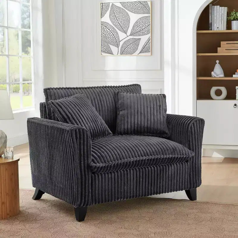 Poltrona monoposto in velluto a coste con cuscino e braccioli – Beige / Nero / Blu / Marrone / Grigio / Rosa