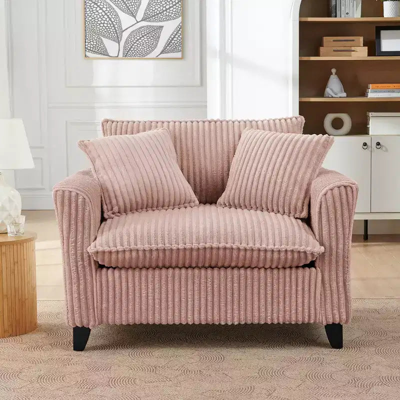 Poltrona monoposto in velluto a coste con cuscino e braccioli – Beige / Nero / Blu / Marrone / Grigio / Rosa