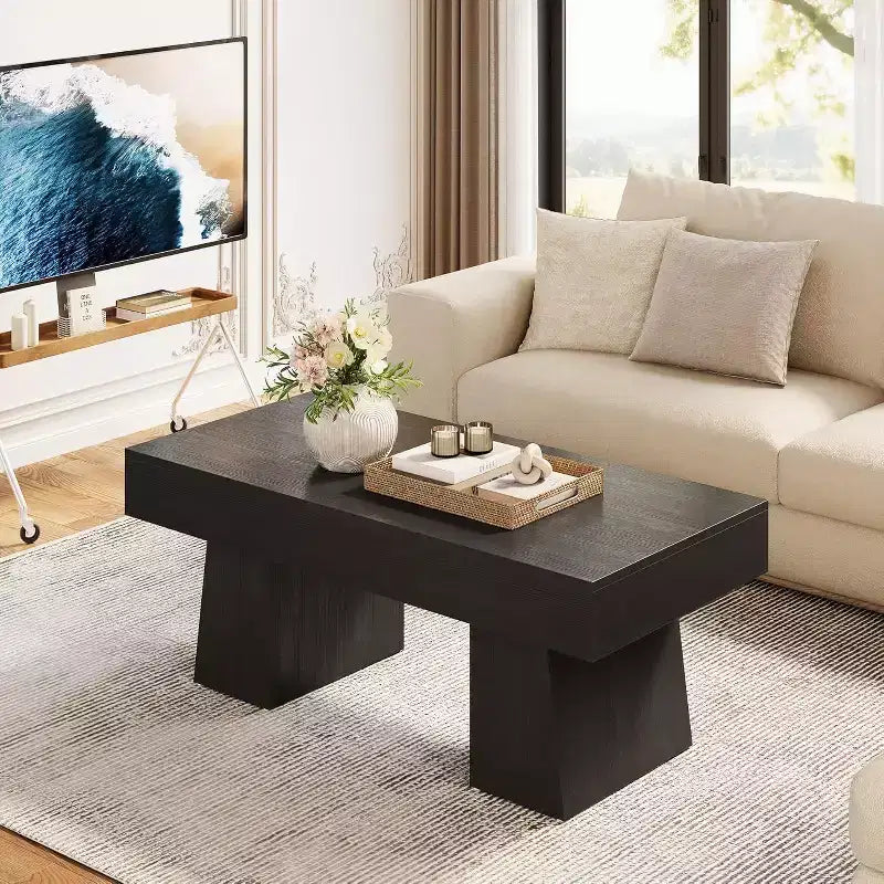 Tavolino da caffè rettangolare da 119 cm – Nero / Marrone rustico / Marrone noce, Legno, Posti a sedere 1