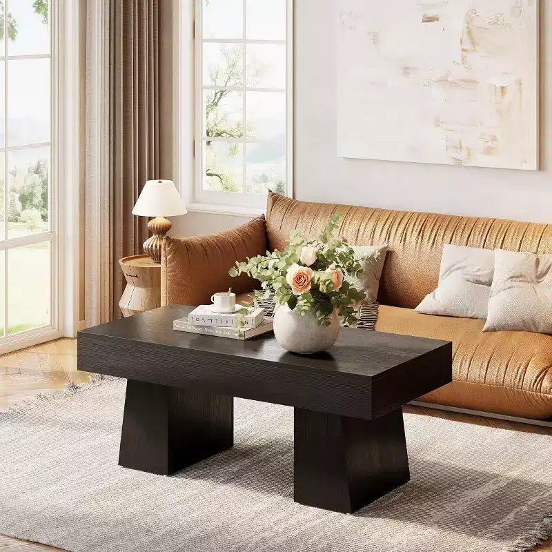 Tavolino da caffè rettangolare da 119 cm – Nero / Marrone rustico / Marrone noce, Legno, Posti a sedere 1