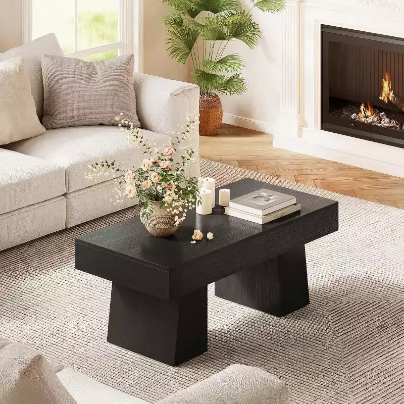 Tavolino da caffè rettangolare da 119 cm – Nero / Marrone rustico / Marrone noce, Legno, Posti a sedere 1