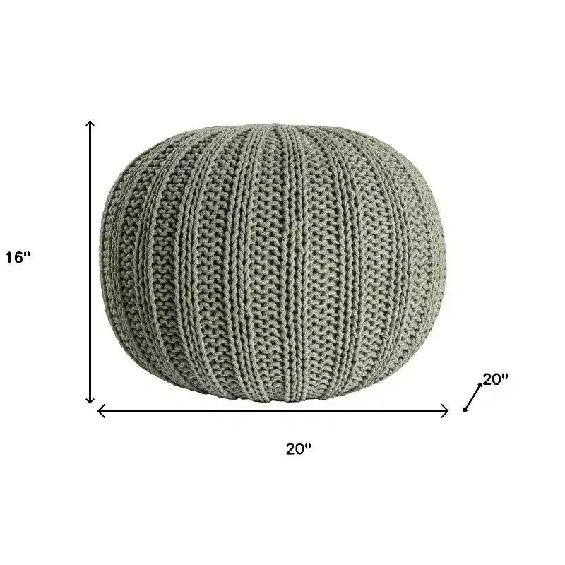 Pouf rotondo in maglia a trecce di cotone verde – 1 persona