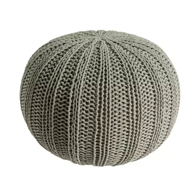 Pouf rotondo in maglia a trecce di cotone verde – 1 persona