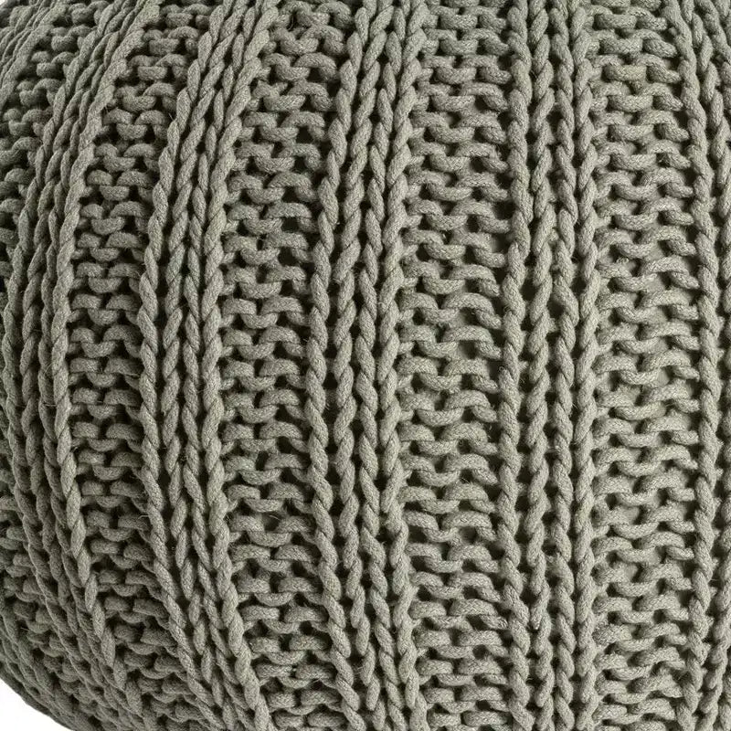 Pouf rotondo in maglia a trecce di cotone verde – 1 persona