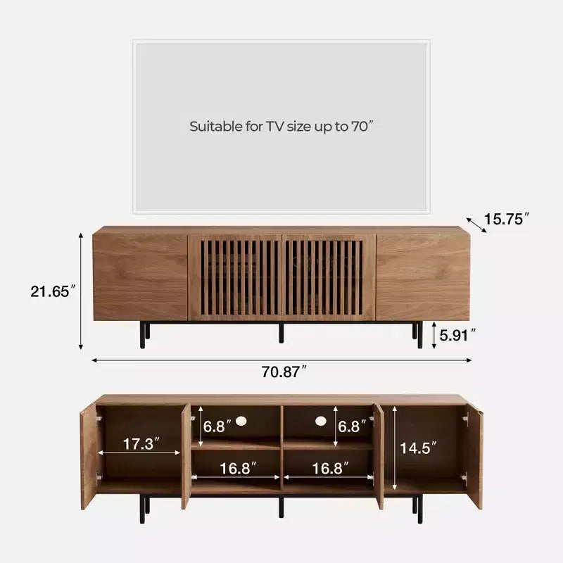 Mobile TV Noce con Contenitore, 180 cm, Adatto per TV fino a 70"