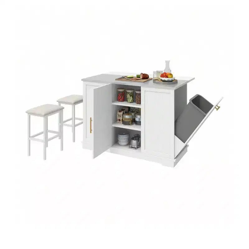 Isola cucina con ruote, ribalta e 2 sgabelli – Nero/Bianco, 2 posti