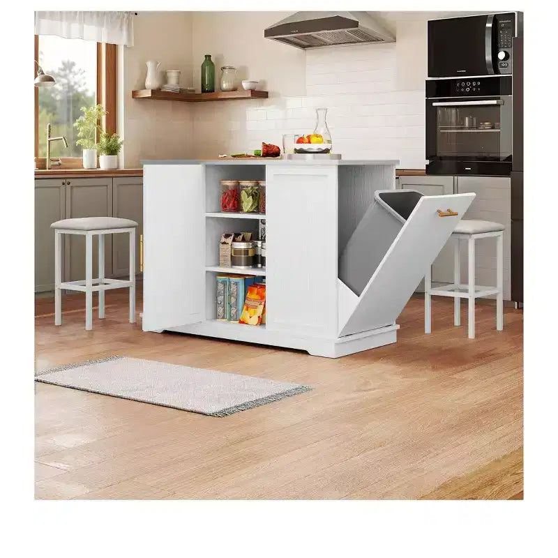Isola cucina con ruote, ribalta e 2 sgabelli – Nero/Bianco, 2 posti