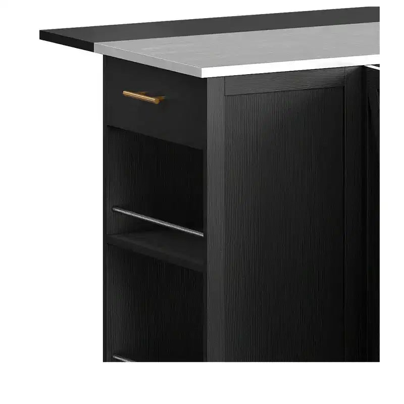 Isola cucina con ruote, ribalta e 2 sgabelli – Nero/Bianco, 2 posti