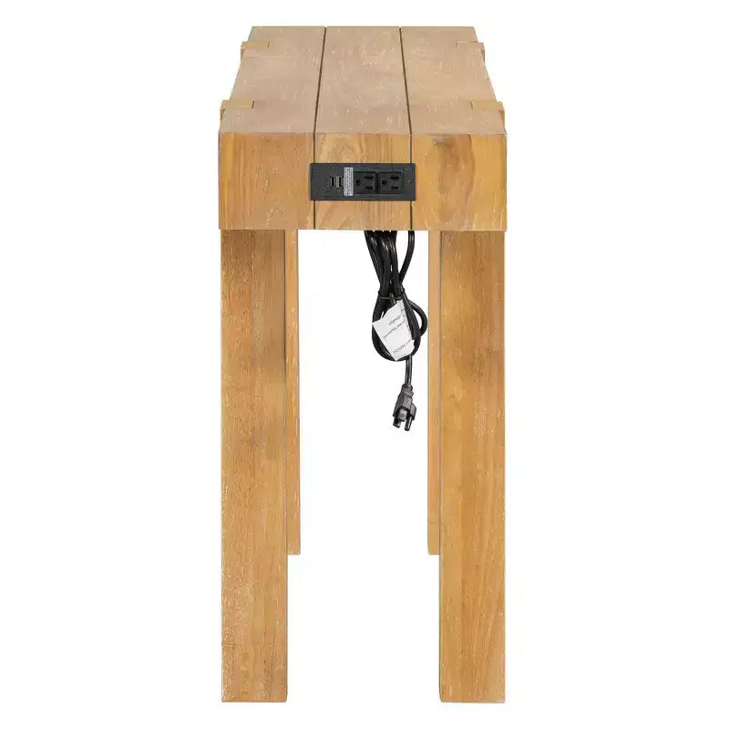 Tavolo Consolle Nero/Espresso/Legno Naturale con Cassetto e Presa di Corrente