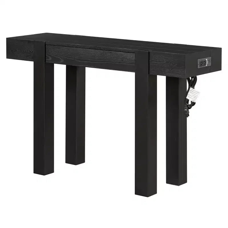 Tavolo Consolle Nero/Espresso/Legno Naturale con Cassetto e Presa di Corrente