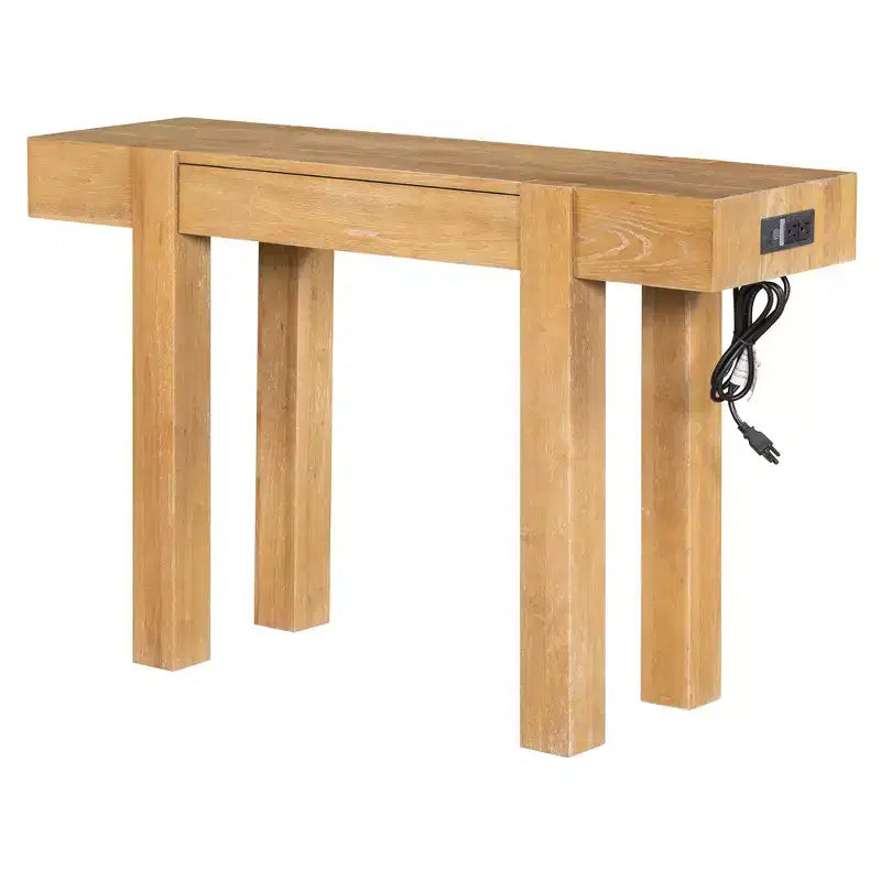 Tavolo Consolle Nero/Espresso/Legno Naturale con Cassetto e Presa di Corrente
