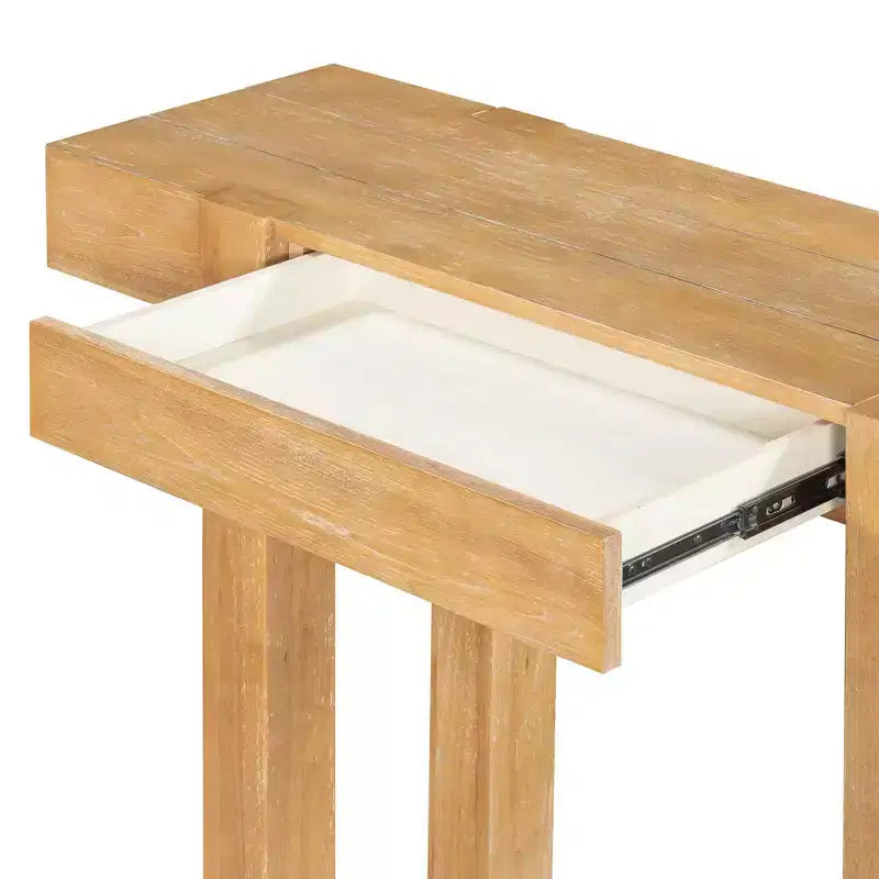 Tavolo Consolle Nero/Espresso/Legno Naturale con Cassetto e Presa di Corrente