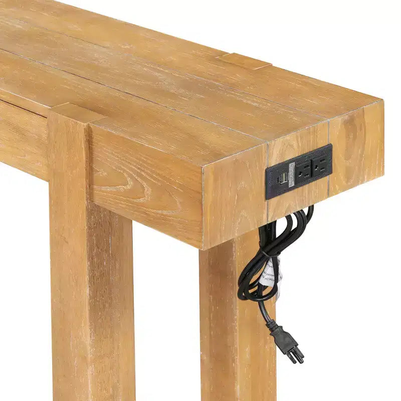 Tavolo Consolle Nero/Espresso/Legno Naturale con Cassetto e Presa di Corrente