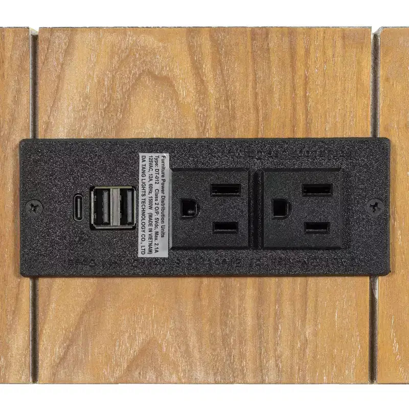 Tavolo Consolle Nero/Espresso/Legno Naturale con Cassetto e Presa di Corrente