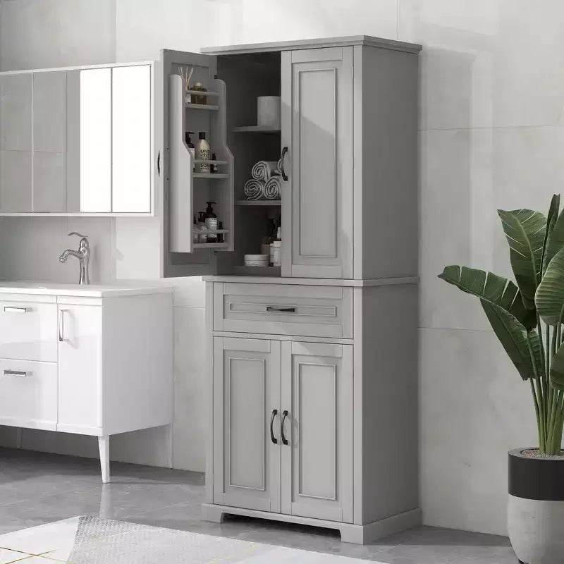 Mobile contenitore alto per bagno con cassetti e ripiani a giorno – Nero / Caffè / Grigio / Rovere / Bianco