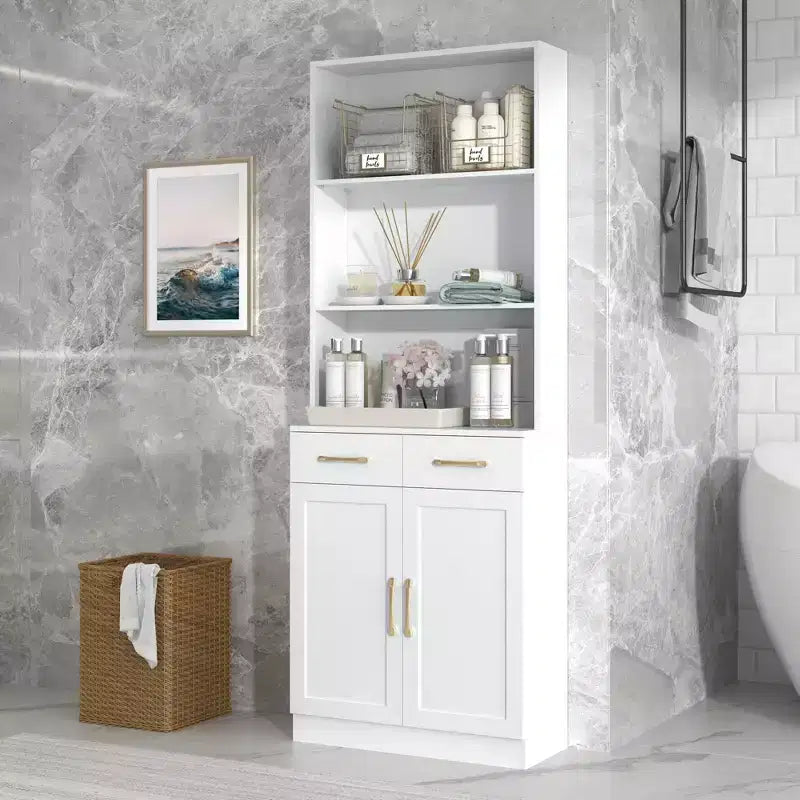 Mobile contenitore alto per bagno con cassetti e ripiani a giorno – Nero / Caffè / Grigio / Rovere / Bianco