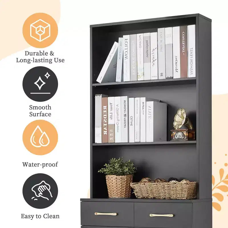 Mobile contenitore alto per bagno con cassetti e ripiani a giorno – Nero / Caffè / Grigio / Rovere / Bianco