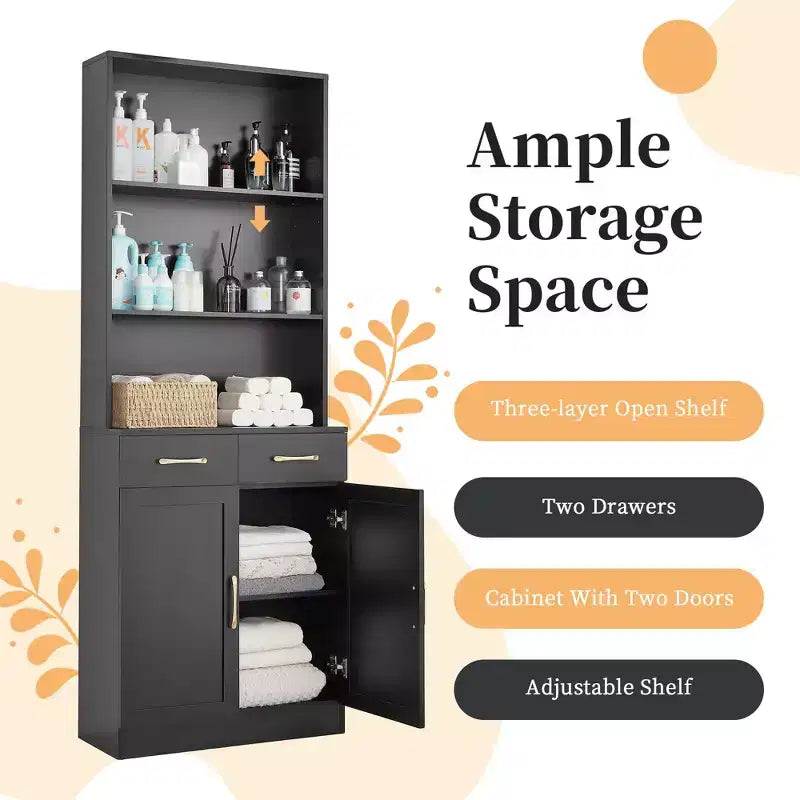 Mobile contenitore alto per bagno con cassetti e ripiani a giorno – Nero / Caffè / Grigio / Rovere / Bianco