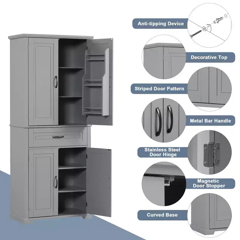 Mobile contenitore alto per bagno con cassetti e ripiani a giorno – Nero / Caffè / Grigio / Rovere / Bianco