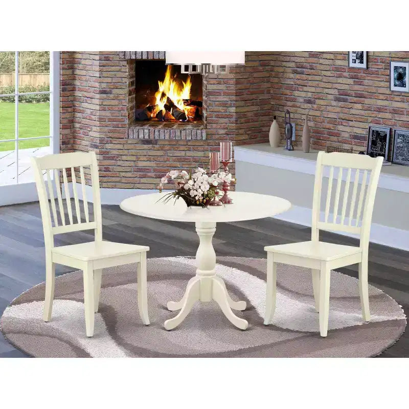 Set sala da pranzo bianco in 3 pezzi in legno, 2 posti