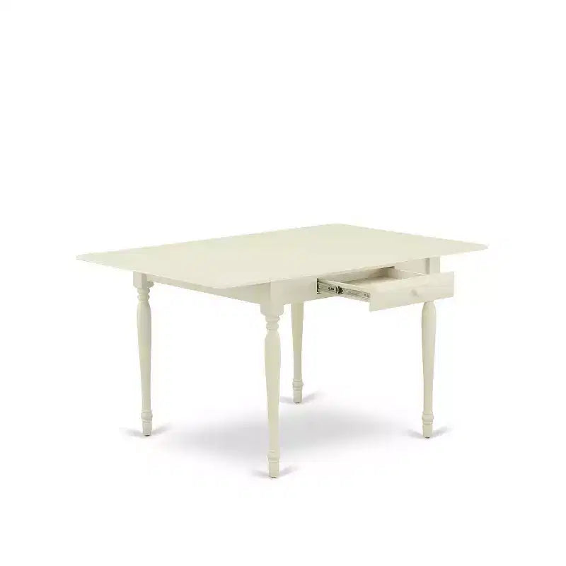 Set da pranzo 5 pezzi in legno bianco e finta pelle, 4 posti a sedere