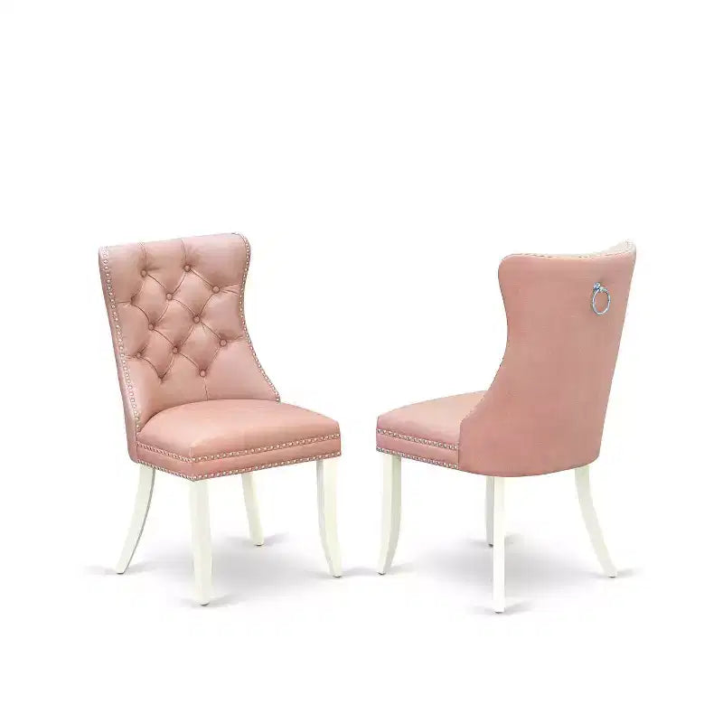 Set da pranzo 5 pezzi in legno bianco e finta pelle, 4 posti a sedere