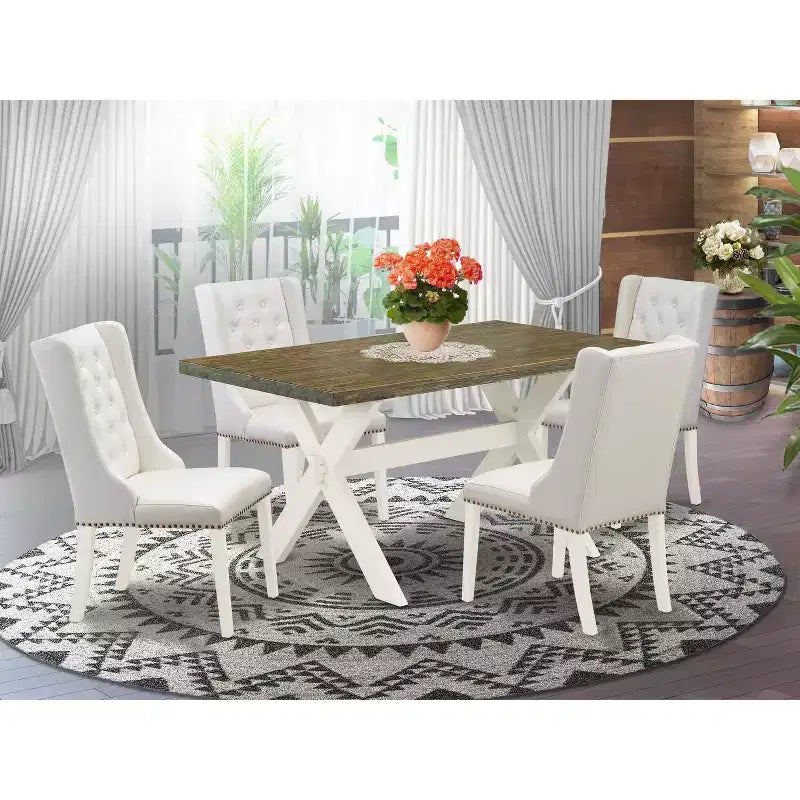 Set da pranzo da 5 pezzi in similpelle marrone, 4 posti a sedere