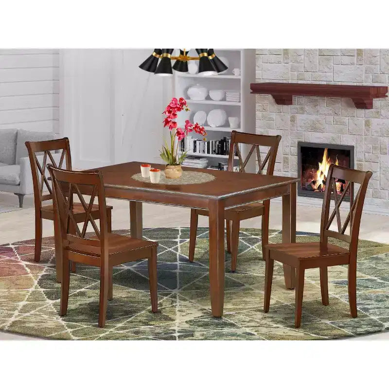 Set da pranzo rettangolare in legno marrone, 5 pezzi, 4 posti