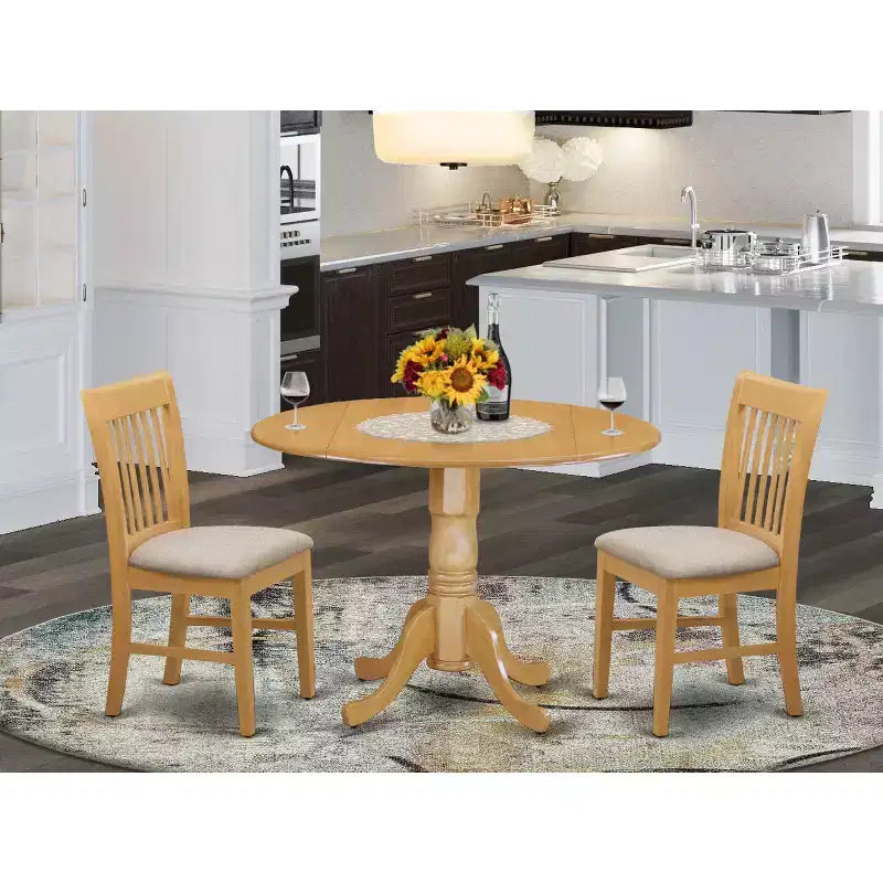 Set da pranzo da 3 pezzi per 2 persone, tavolo in legno e sedie in similpelle