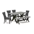 HomeStock 6-Pc Rectangle Natural Oak Finish Solid Wood Top Dining Table with 1-Bench, 4-Chairs