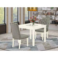 Set da pranzo quadrato bianco lino, struttura in legno, 2 posti, 3 pezzi